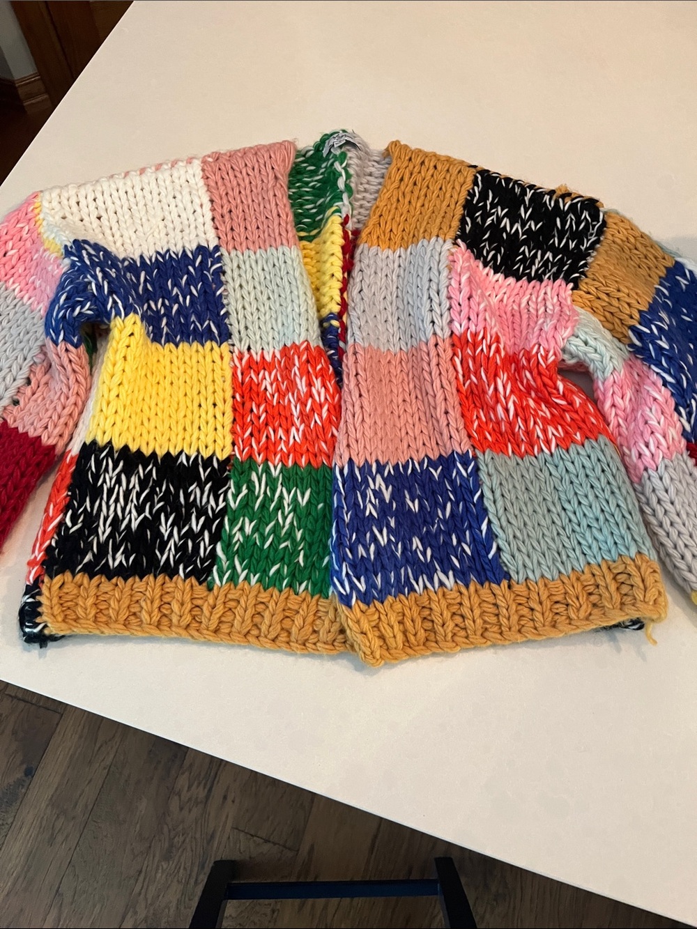 Multicolor Patchwork Chunky Knit Cardigan Sweater - Women